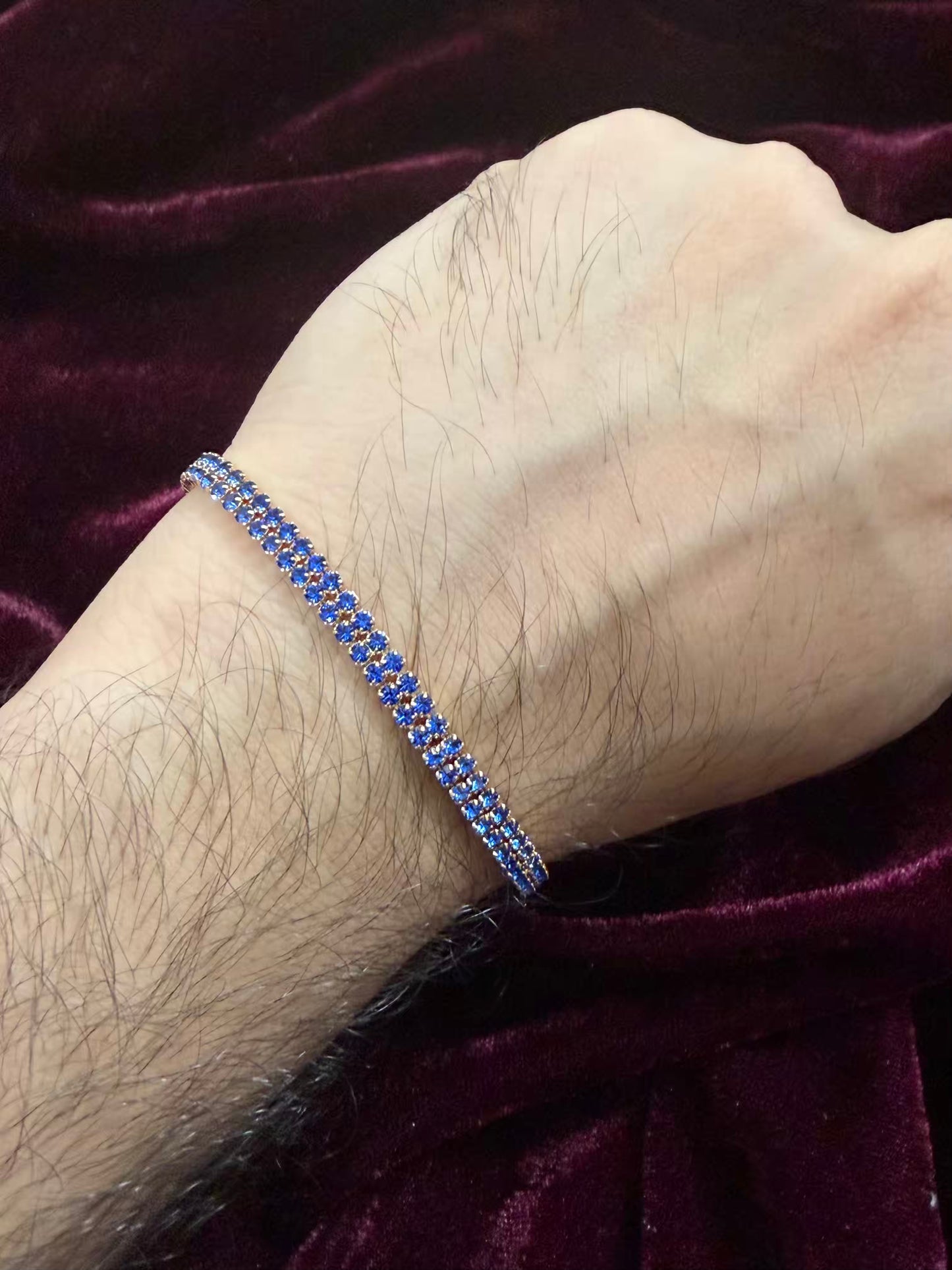 Men's Tennis Blue Rakhi Bracelet ( Rose Gold )