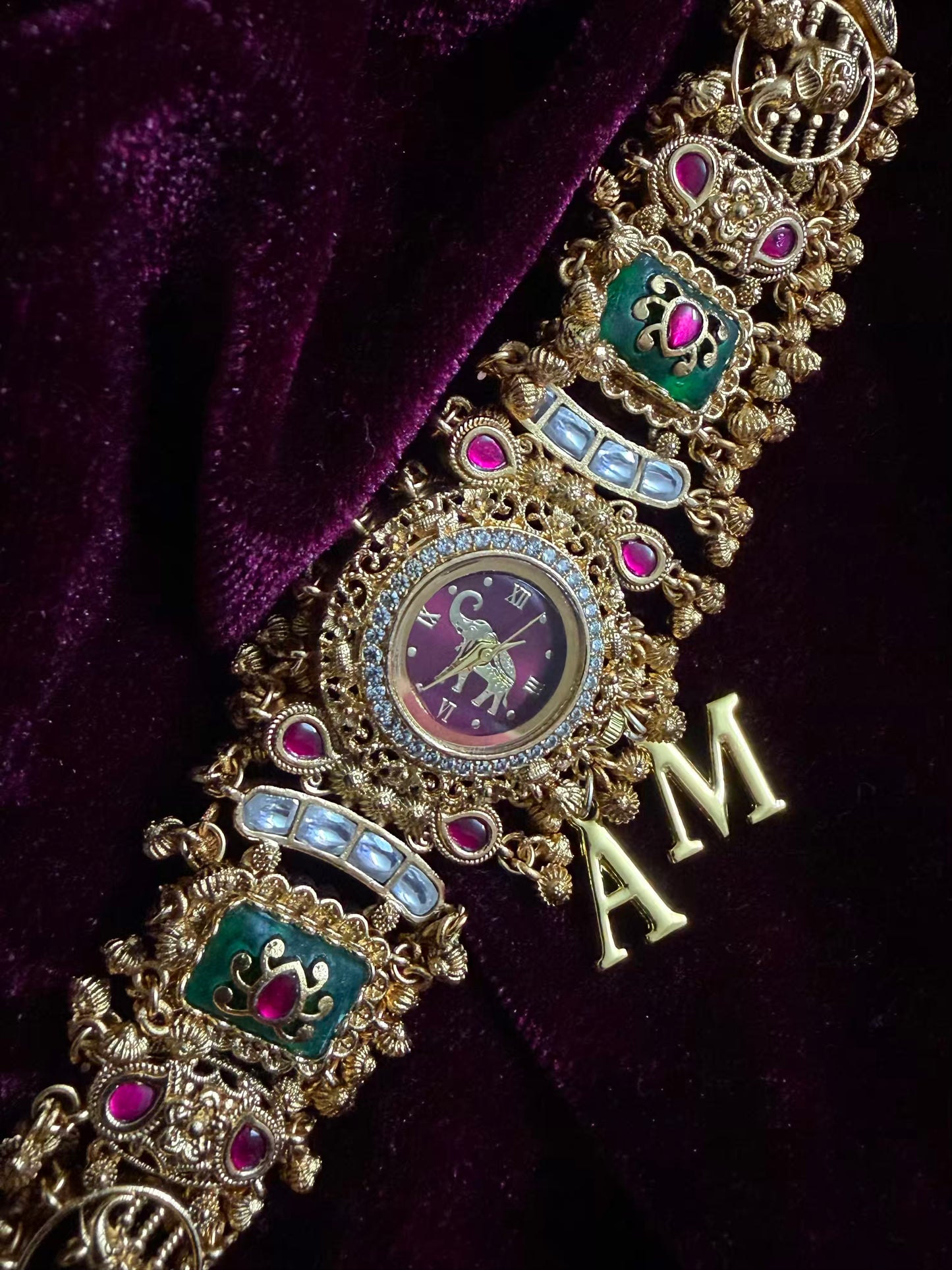 Burgundy in Green Elephant Dial Maharani Watch Design Heritage Bracelet ( Limited Edition )