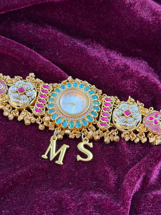 Rose Pink Premium Kundan Heritage Maharani Watch Design Bracelet (1pc only left )