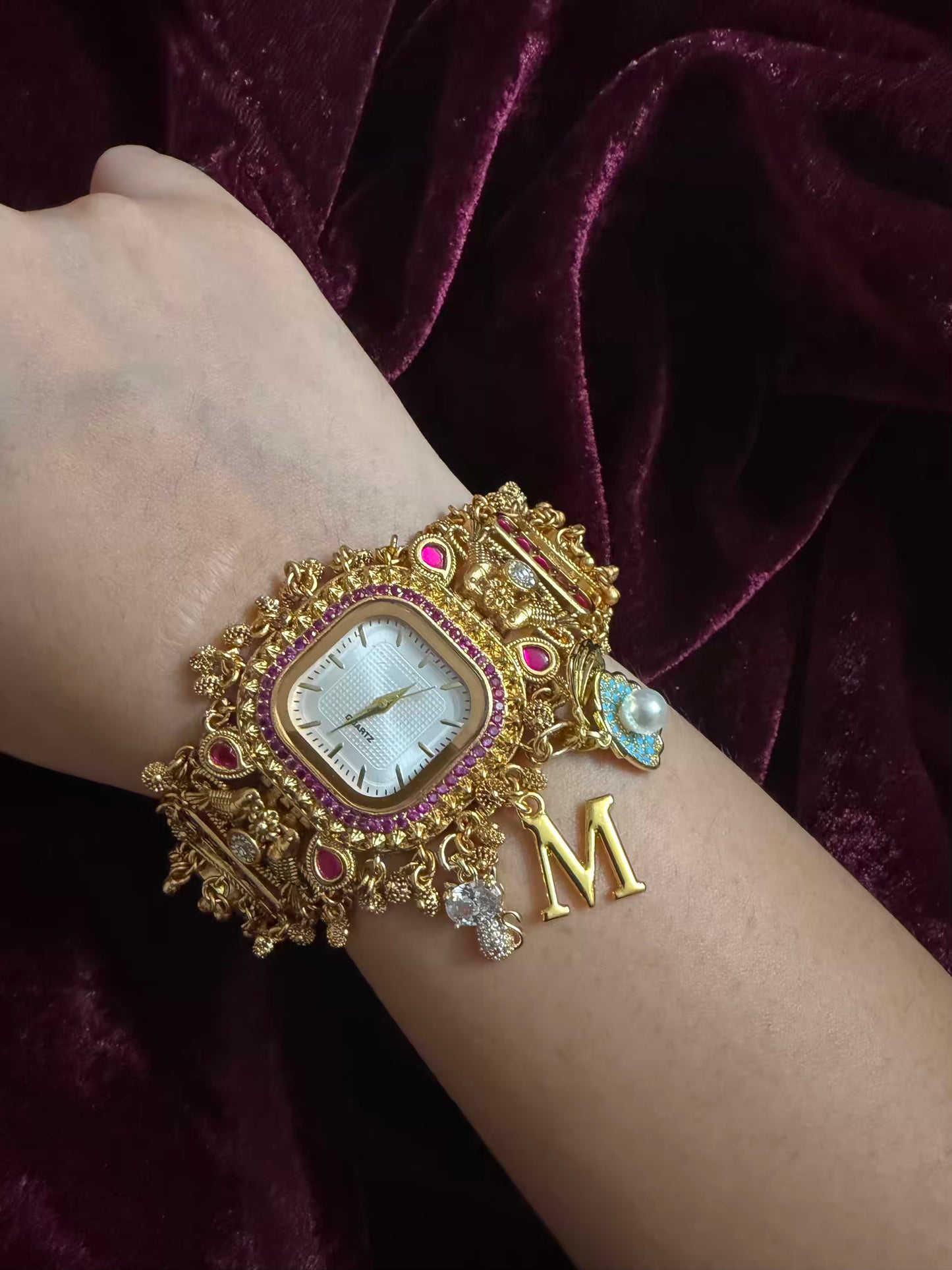 Square Dial Maharani Watch Heritage Bracelet with Charms