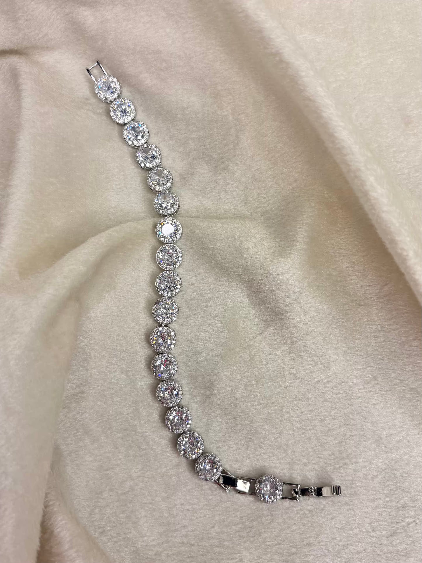 Round Doublet Tennis Bracelet with Loaded Diamonds - Silver Plated