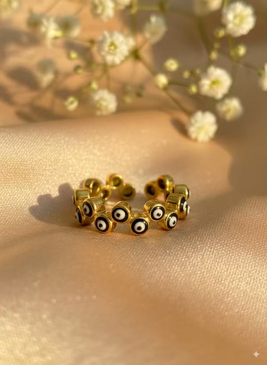 Black Evil Eye Gold Plated Premium Ring (Adjustable)