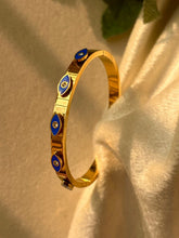 Load image into Gallery viewer, Blue Evil Eye Kada Bracelet Bangle - Gold
