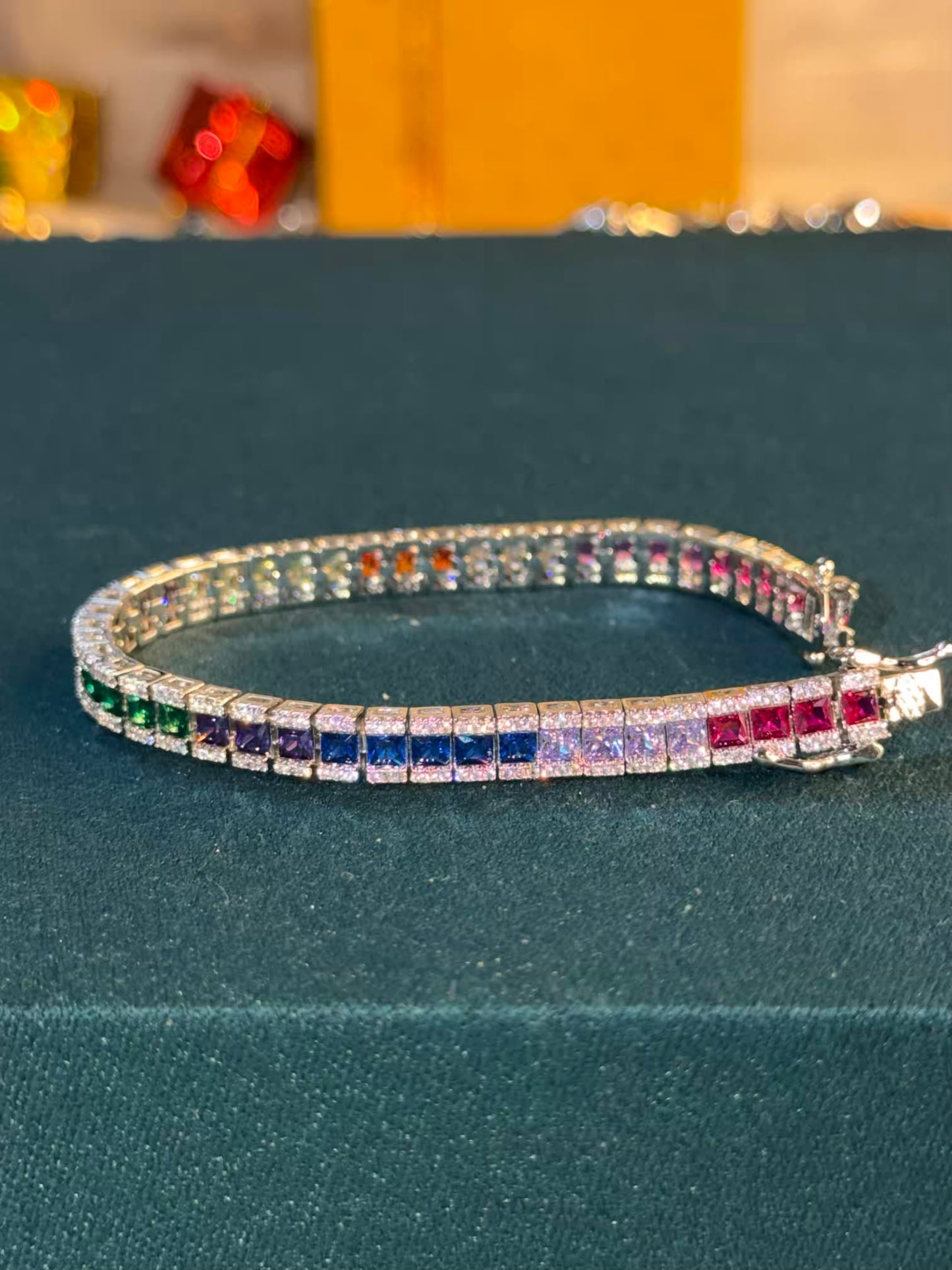 Multicoloured Rainbow Sparkle Premium Rhodium Silver Plated Tennis Bracelet