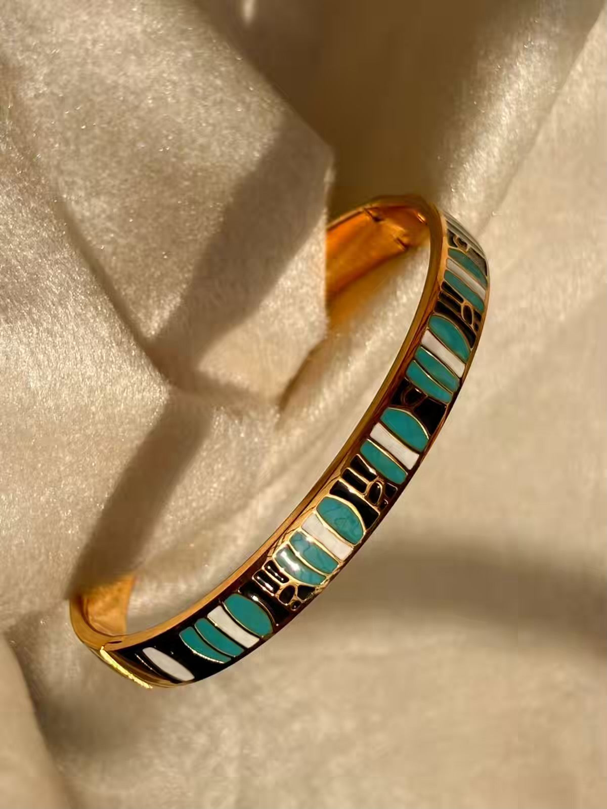 Geometric Turquoise Blue Kada Bracelet Bangle - 22k Gold Plated