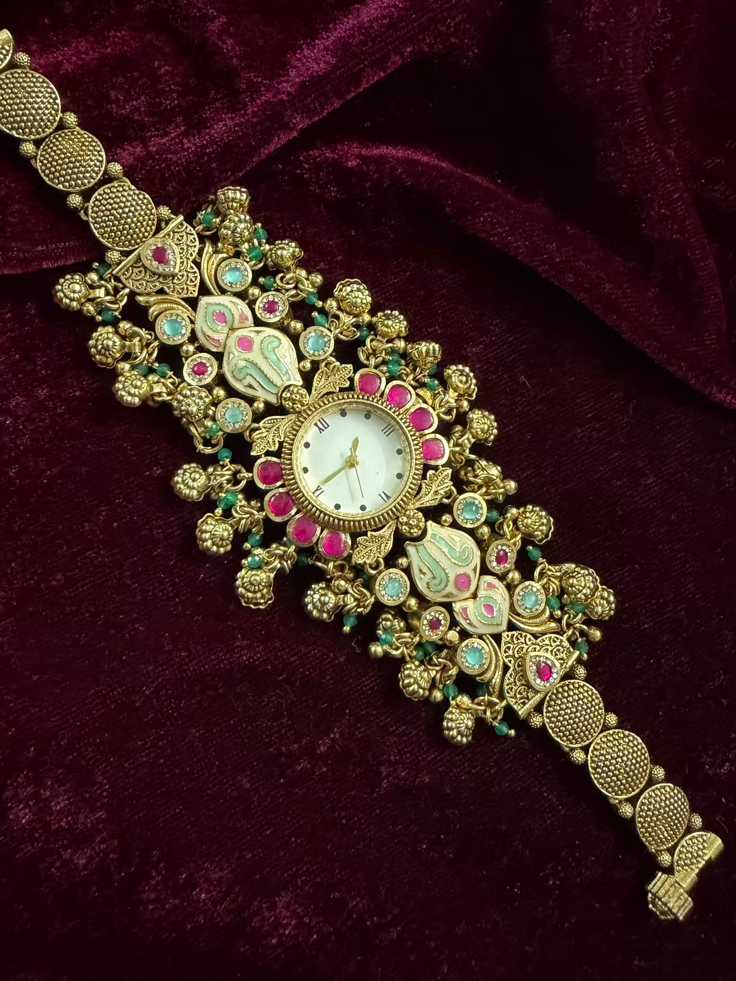 Pink Kundan Premium Gold Maharani Watch Design Heritage Bracelet