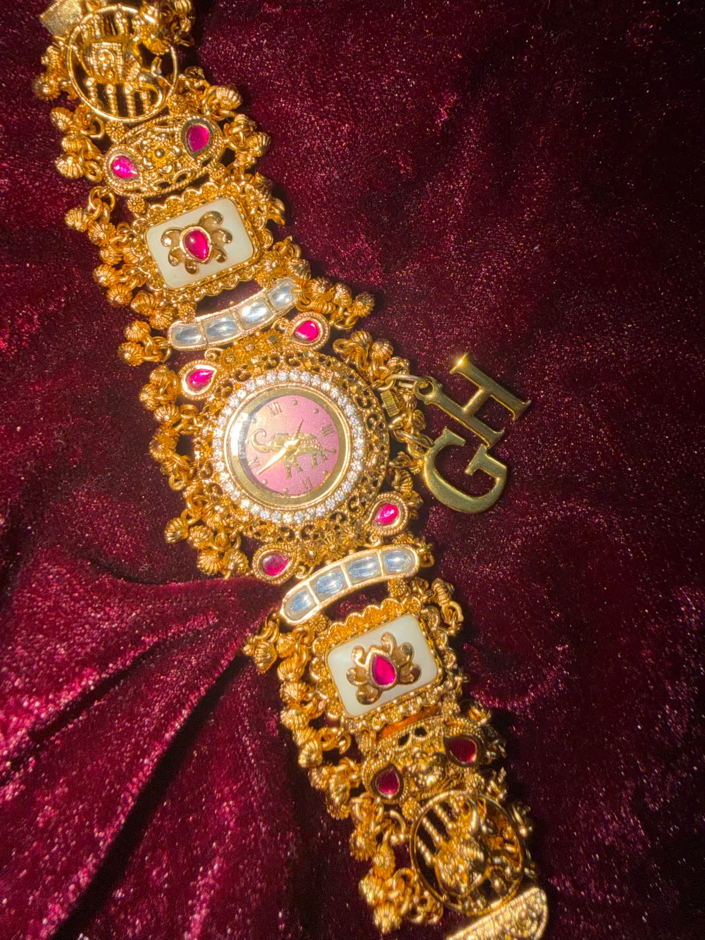 Burgundy Elephant Dial White Maharani Watch Design Heritage Bracelet ( Limited Edition )