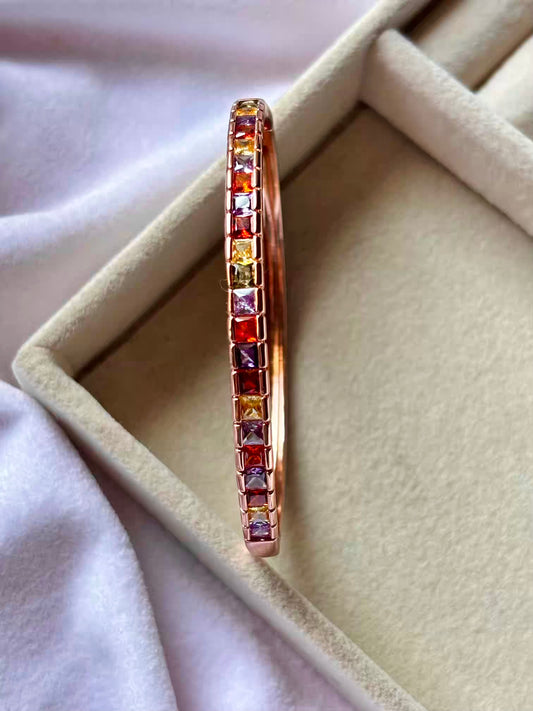 Premium Colourful Studded Style Kada Bracelet Bangle - Rose Gold