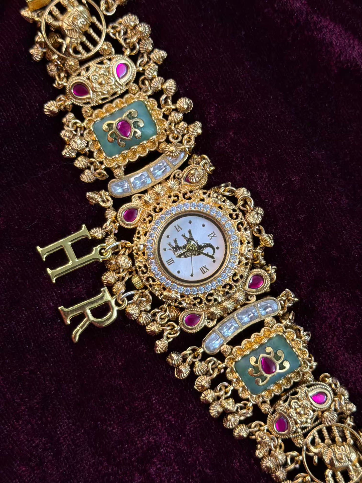 Green Dial Elephant Dial Maharani Watch Design Heritage Bracelet (Customise Initial )