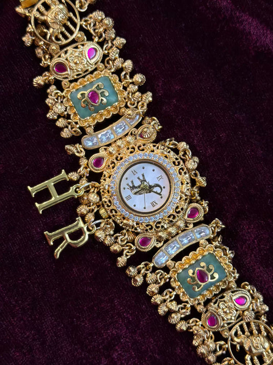 Mint Green White Elephant Dial Maharani Watch Design Heritage Bracelet (Customise Initial )