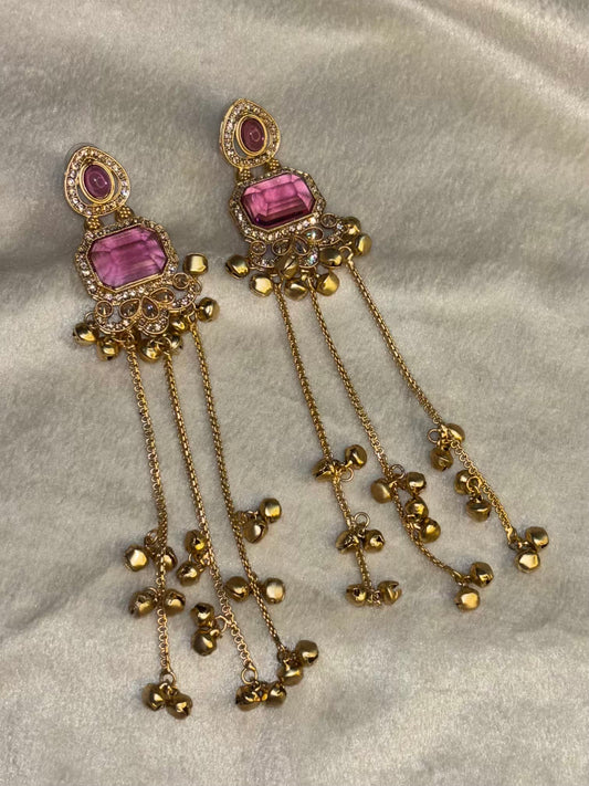 Pink Stud Kashmiri Brass Premium Plated Ghungroo Earrings