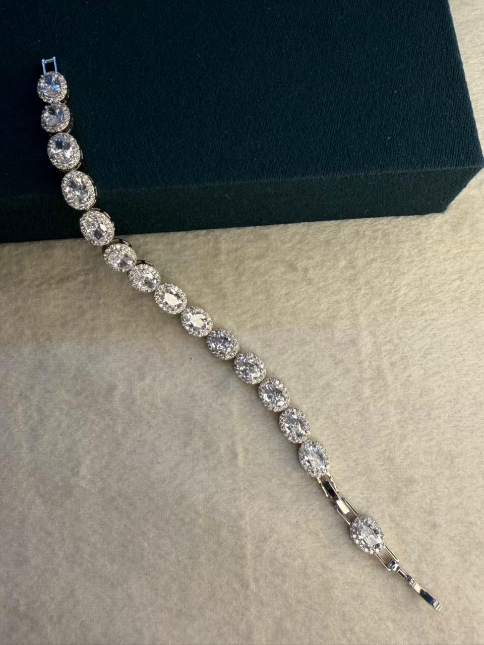 White Oval shaped Silver Plated Tennis Bracelet