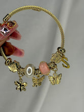 Load image into Gallery viewer, Pandora Style Peach Butterfly Charms Bracelet With Customised Initial ( Gold )
