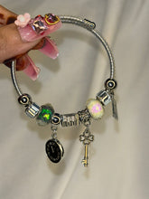 Load image into Gallery viewer, Pandora Style Black Clock Watch Moving Charms Bracelet With Customised Initial ( Silver)
