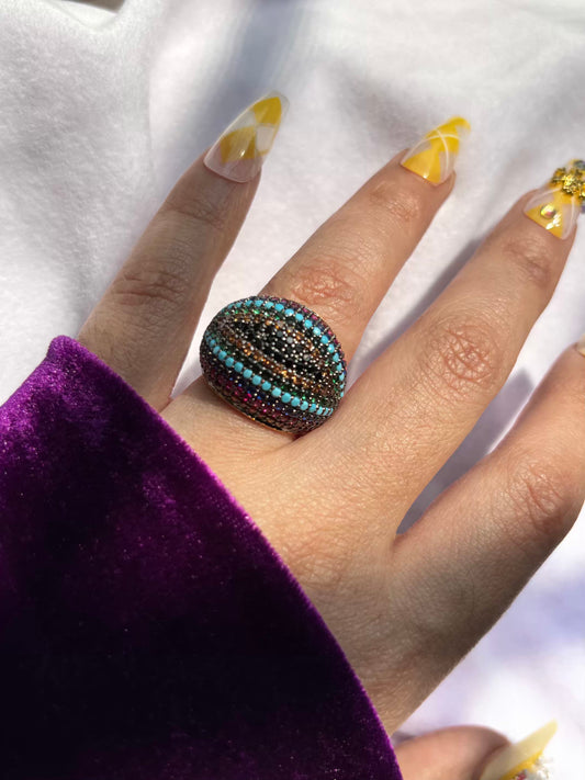 Premium Colourful Loaded Studs Cocktail Style Ring in Size 8 US - 18 k Gold