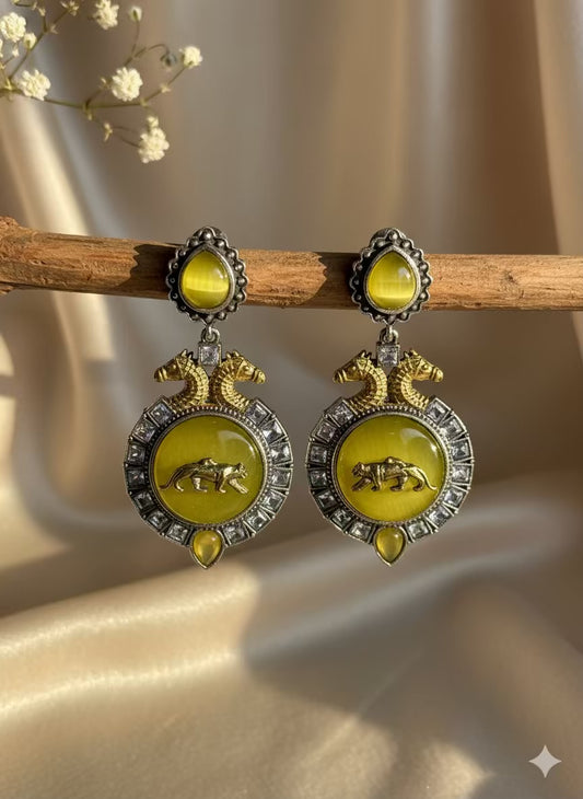 Yellow Sabhya Premium Oxidised Silver Plated Earrings