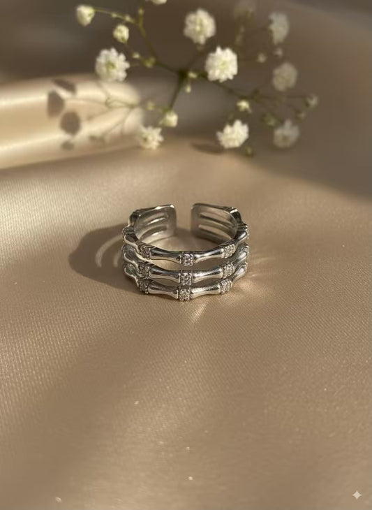 Bamboo Stack Silver Plated Premium Ring (Adjustable)