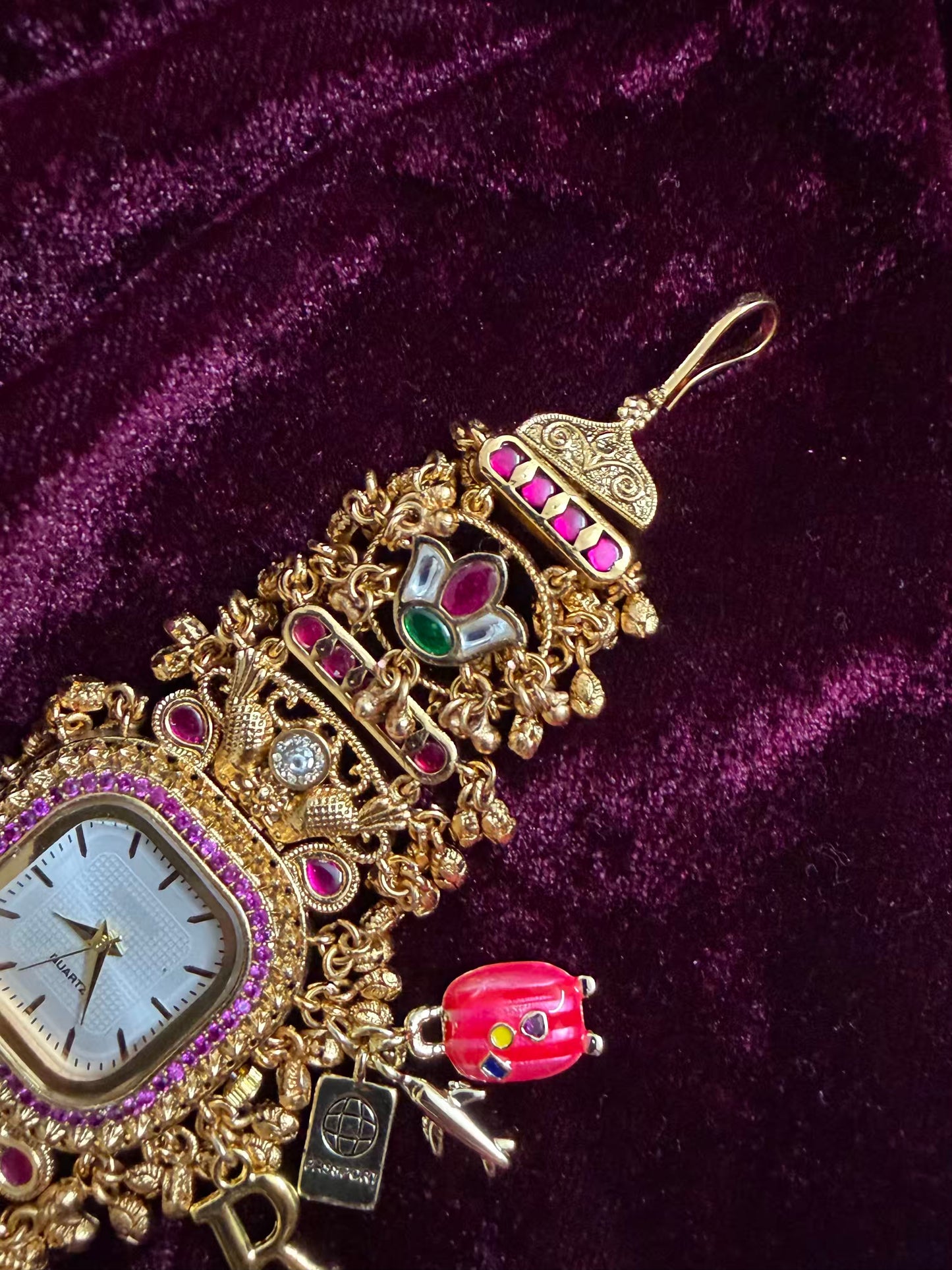 Square Dial Maharani Watch Heritage Bracelet with Puffy Trolley and Passport ( Add your initial FREE )