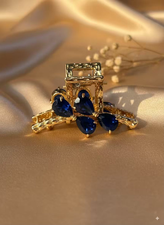 Blue Sapphire Premium Claw Clip - Gold Plated