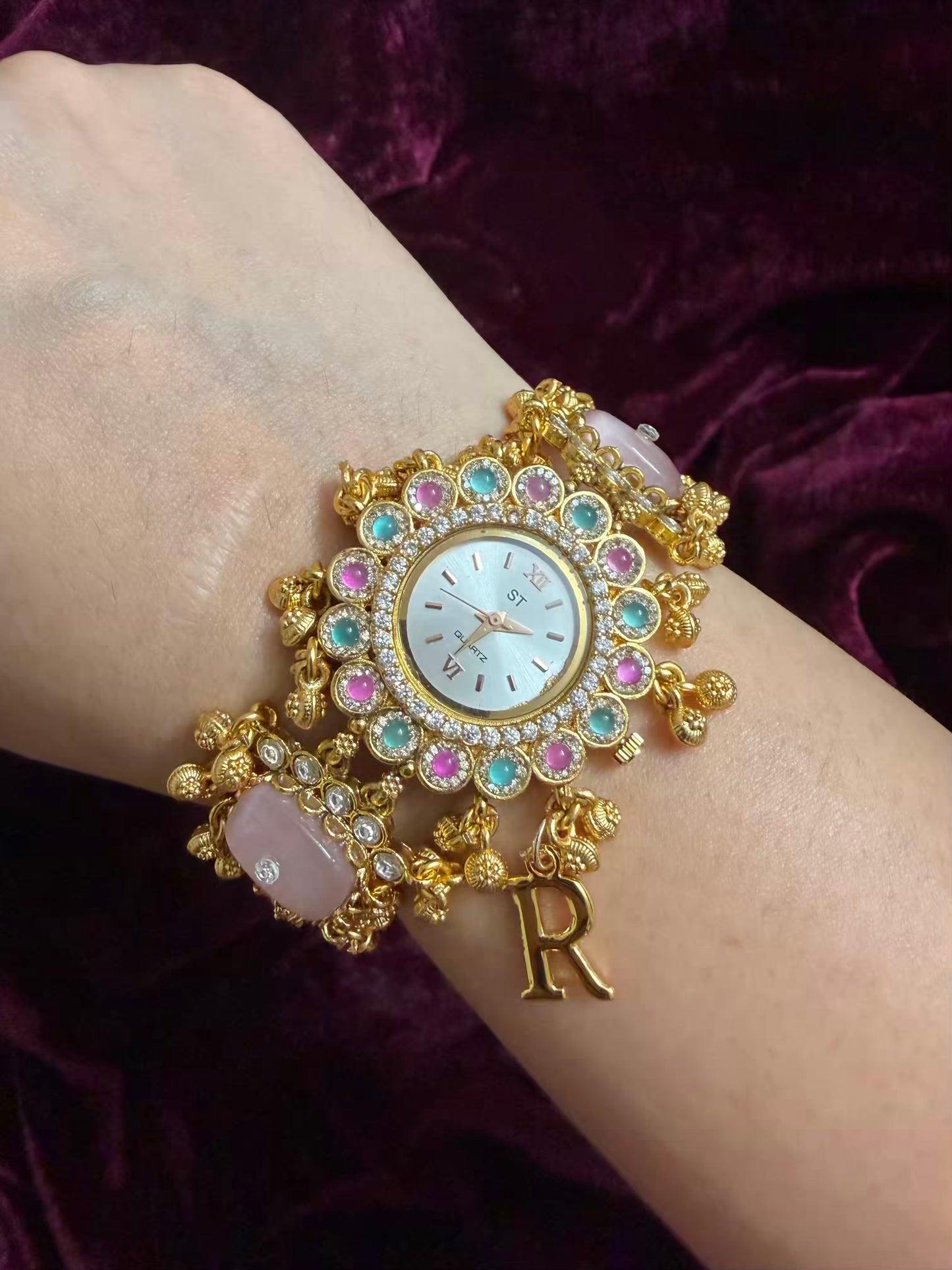 Pink Dial Luxury Watch Rakhi in Premium Swarovski