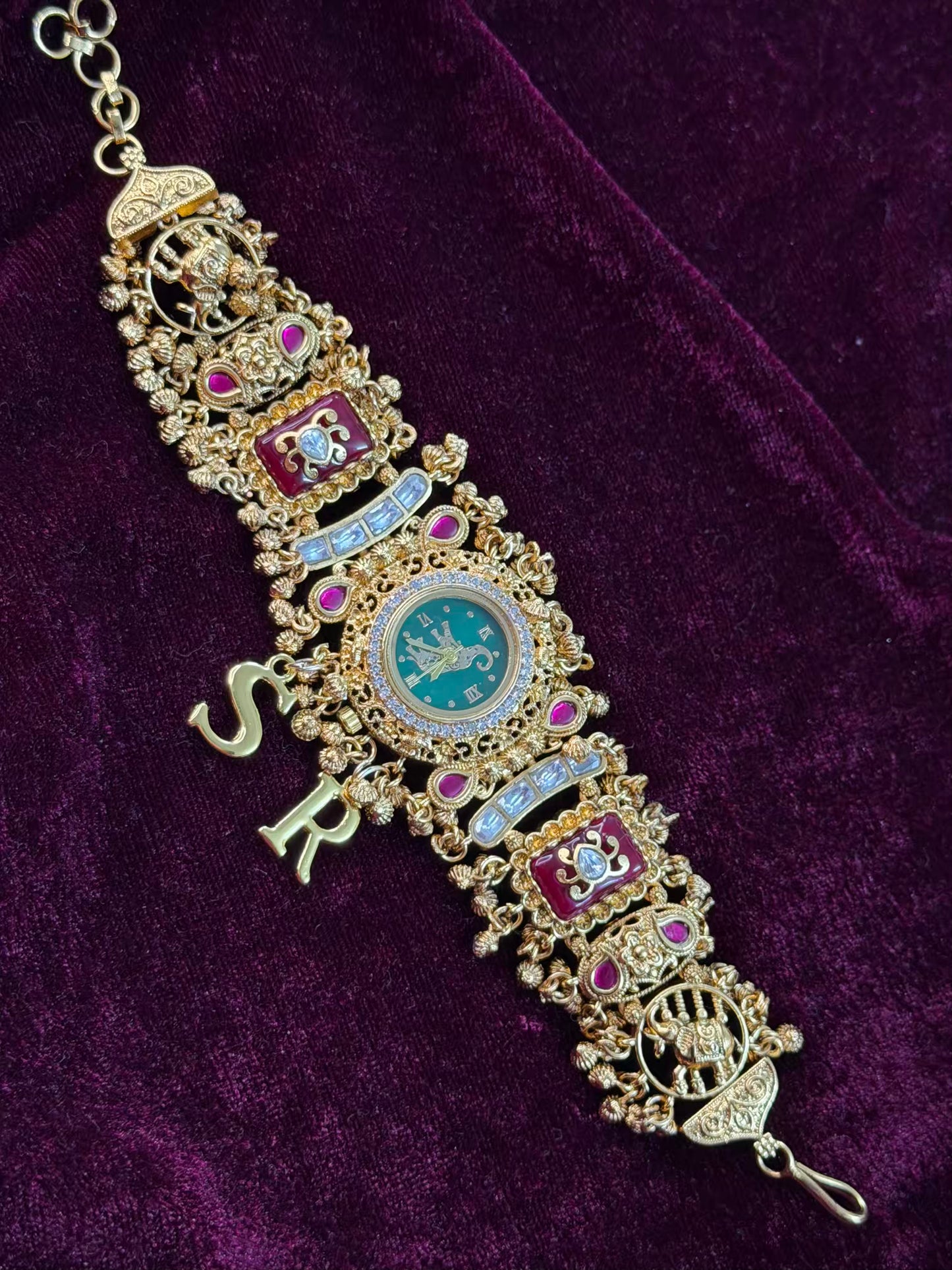 Green Dial Elephant Dial Maharani Watch Design Heritage Bracelet (Customise Initial )