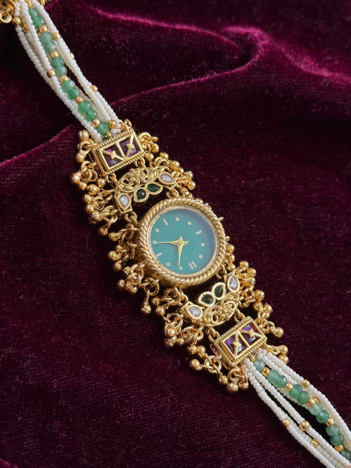 Green Round Dial Gold Maharani Watch Design Heritage Bracelet