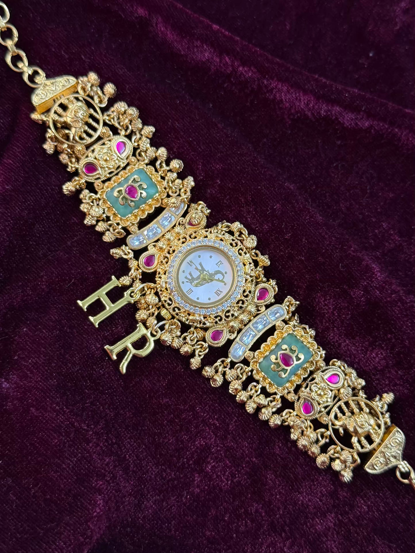 Green Dial Elephant Dial Maharani Watch Design Heritage Bracelet (Customise Initial )
