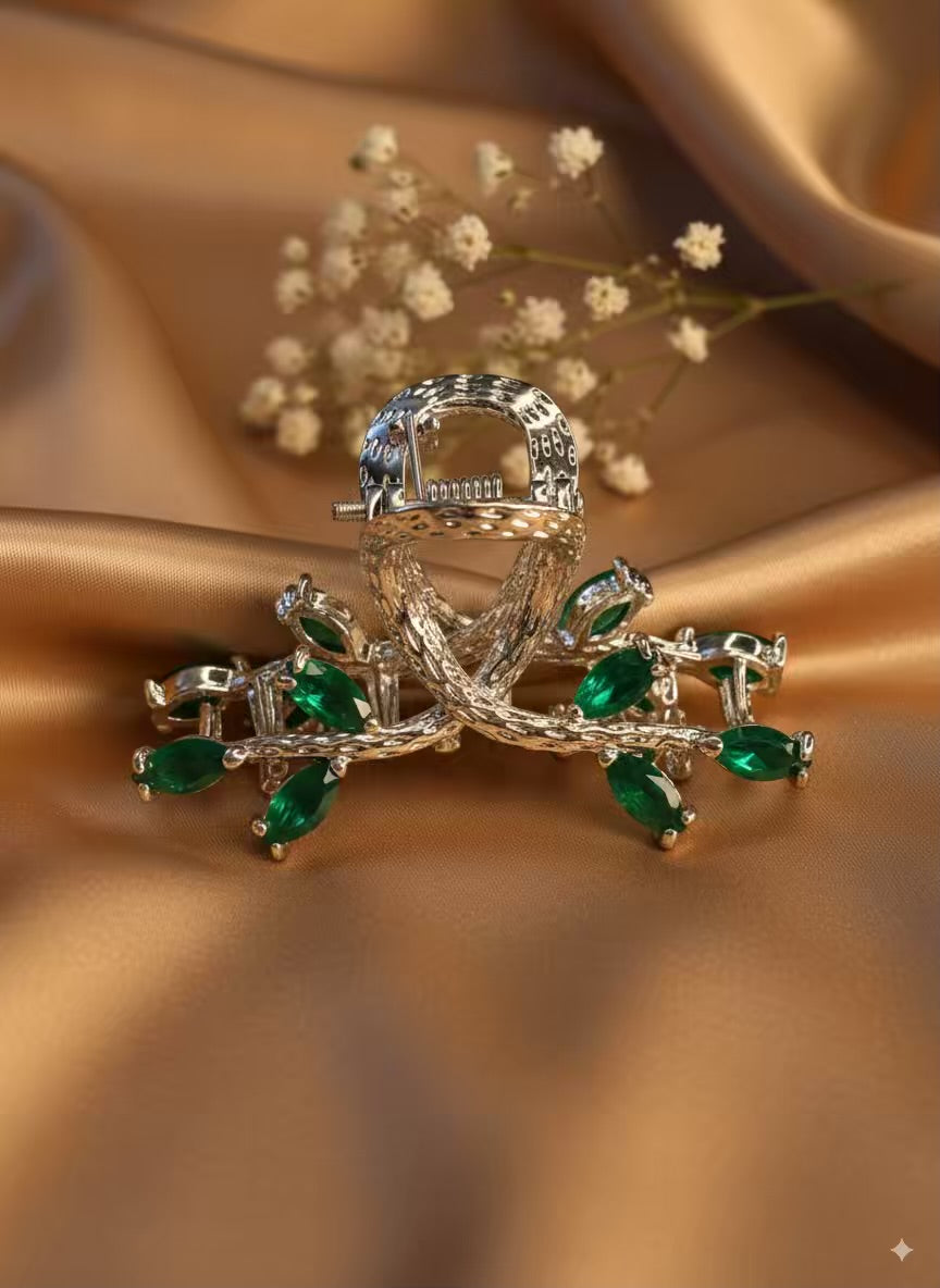 Emerald Green Tree Premium Claw Clip - Gold Plated