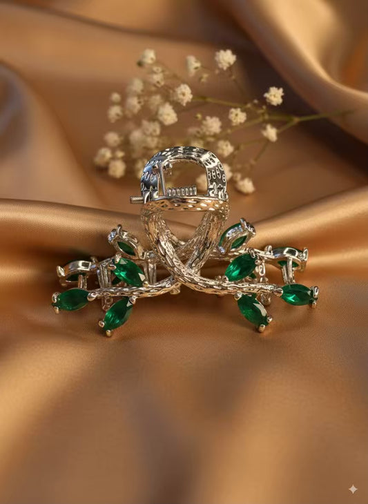 Emerald Green Tree Premium Claw Clip - Gold Plated