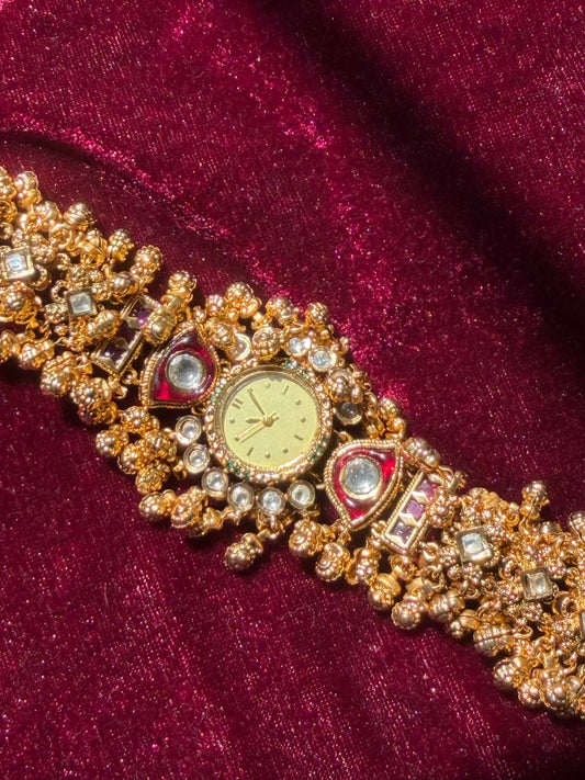 Loaded Ghungroos Red Gold Rajwadi Gold Plated Heritage Maharani Watch