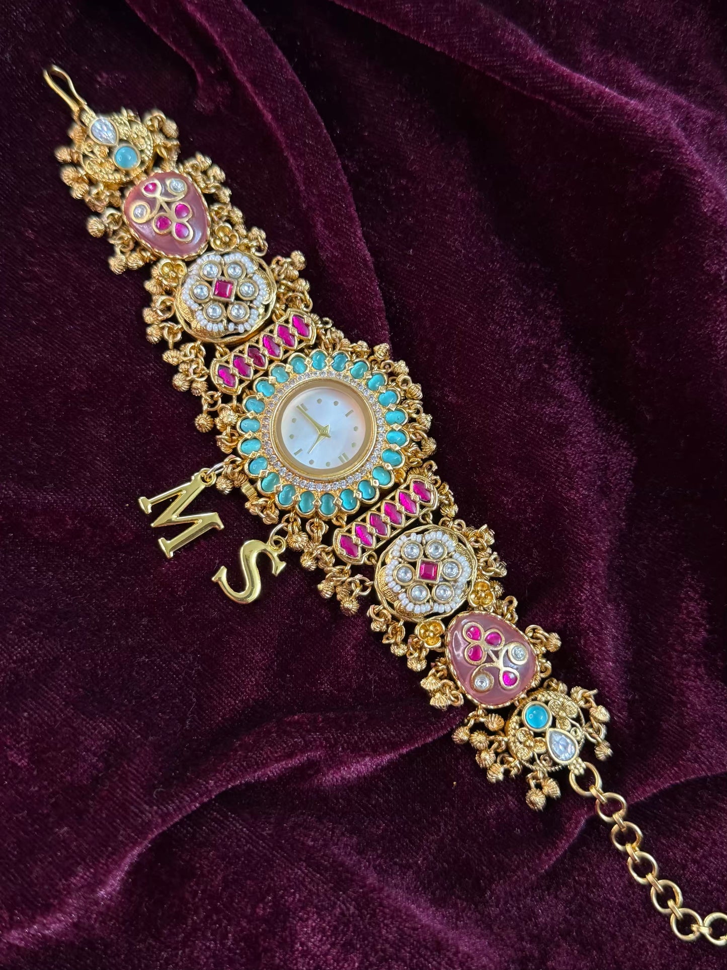 Creamy Kundan Heritage Maharani Watch Design Bracelet ( Only 2pcs Available)