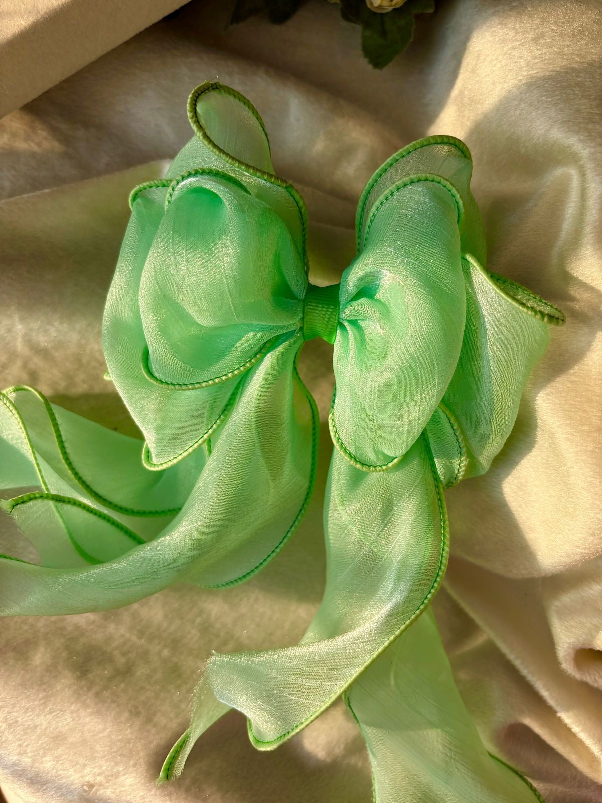 Layered Princess Hair Bow Clip For Women ( Ocean Green Netted )