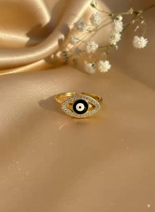 Black Evil Eye  Gold Plated Premium Ring (Adjustable)