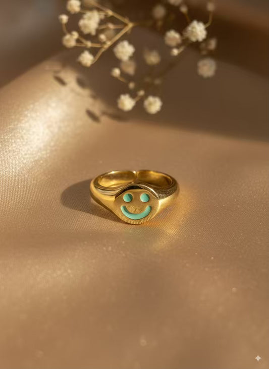 Smiley Mint Gold Plated Premium Ring (Adjustable)