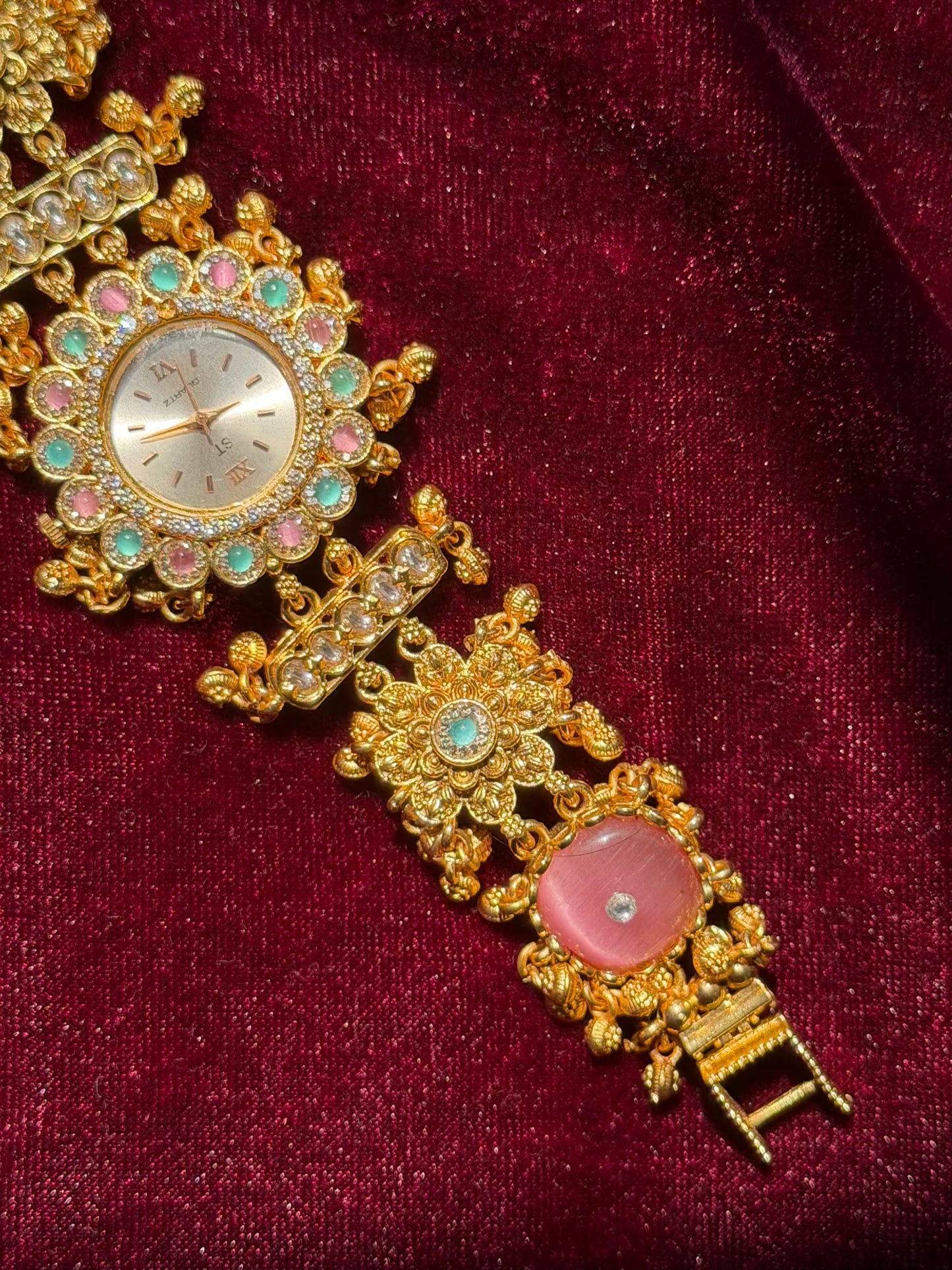 Pink Blue Premium Gold Rajwadi Gold Plated Heritage Maharani Watch