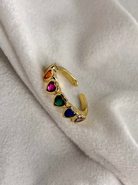 Multicoloured Hearts Ring- Adjustable