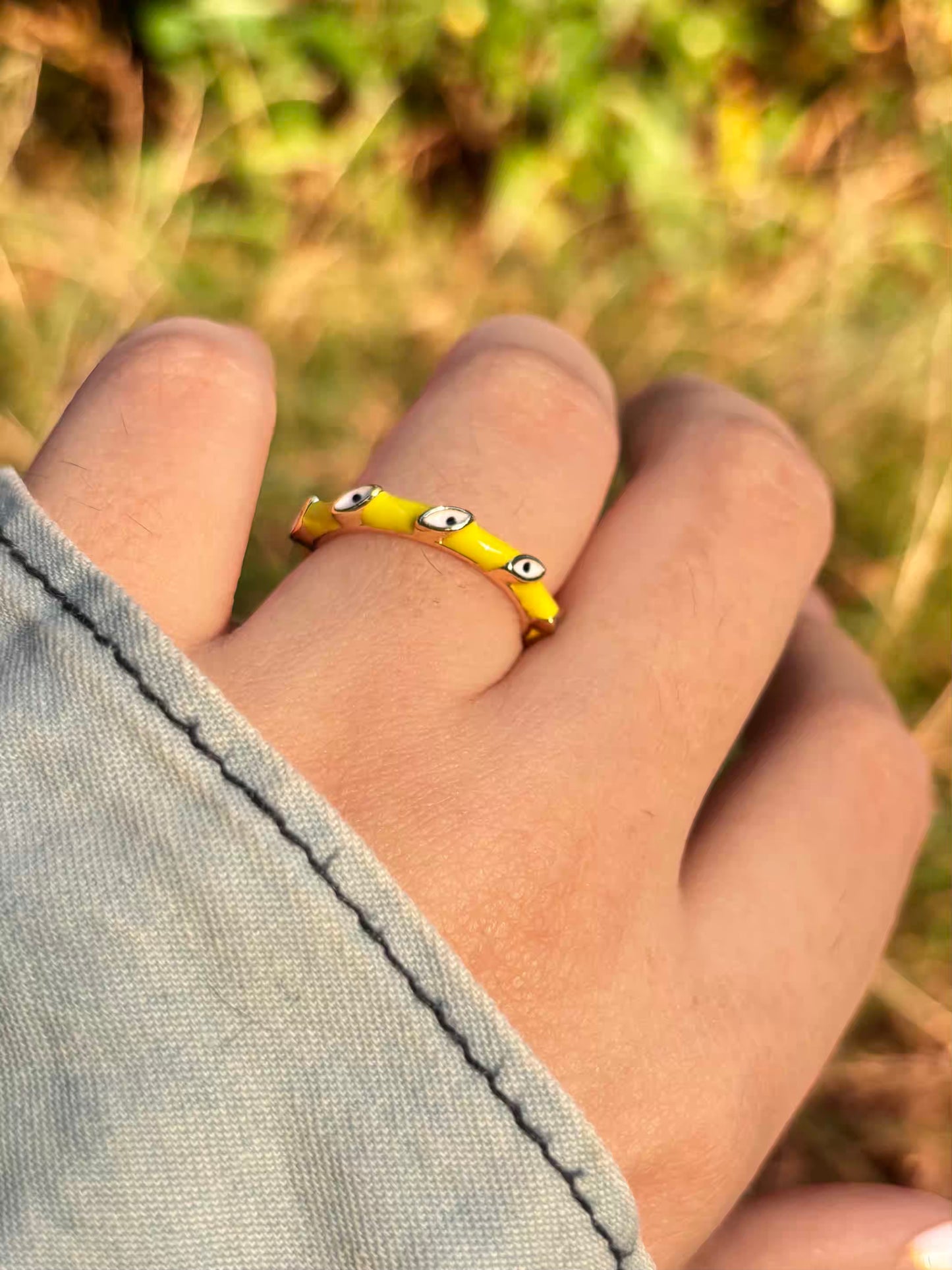 Neon Evil Eye Band Ring - Adjustable