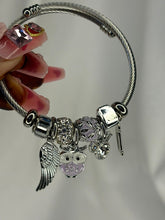 Load image into Gallery viewer, Pandora Charms Purple Owl Bracelet With Customised Initial ( Silver )
