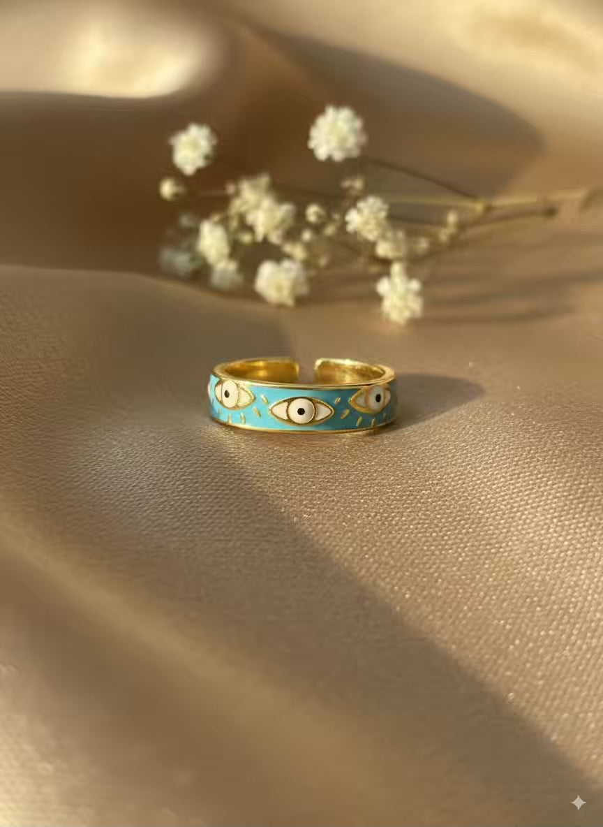 Blue Evil Eye Gold Plated Premium Ring (Adjustable)