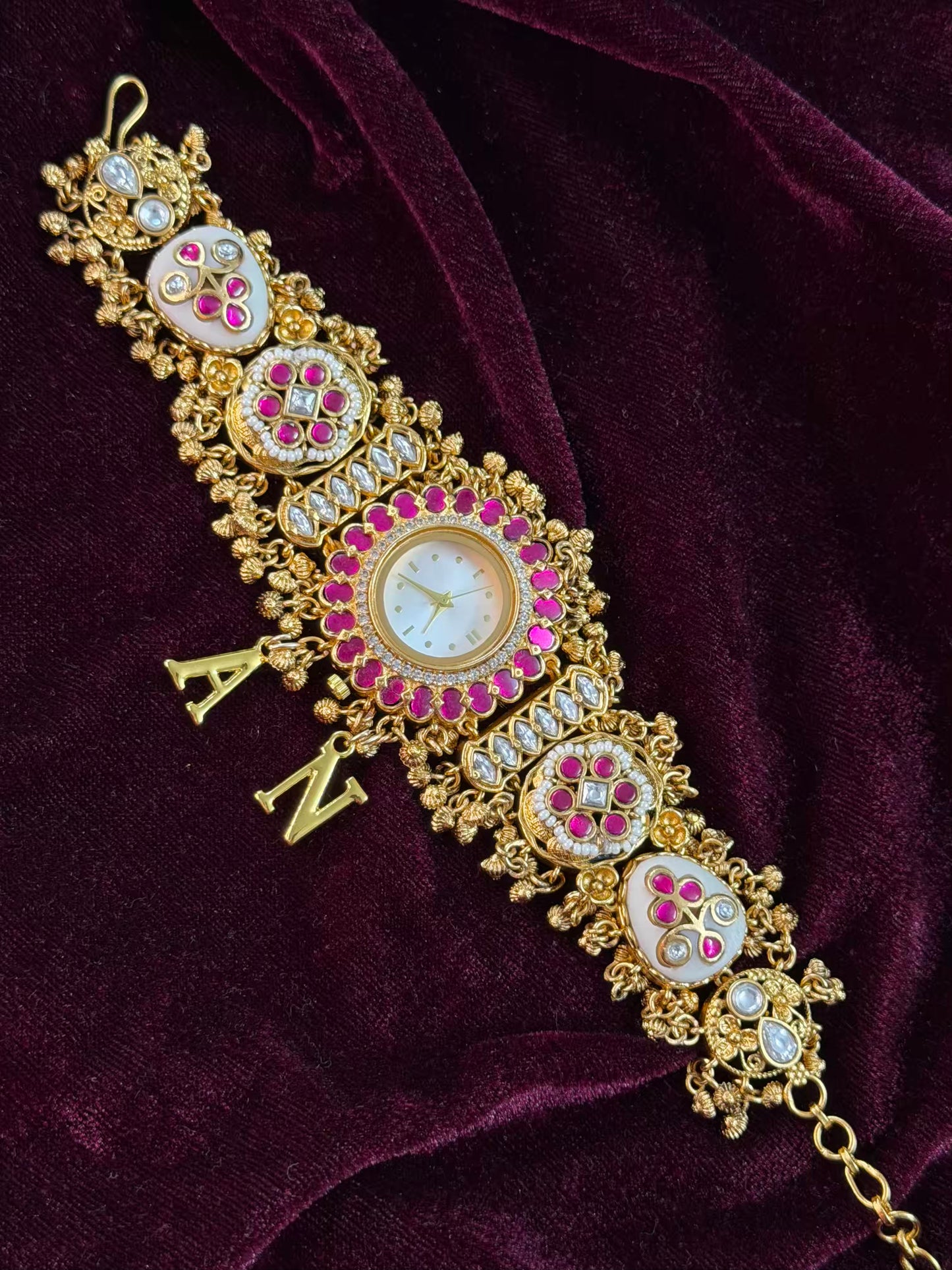 Creamy Kundan Heritage Maharani Watch Design Bracelet ( Only 2pcs Available)
