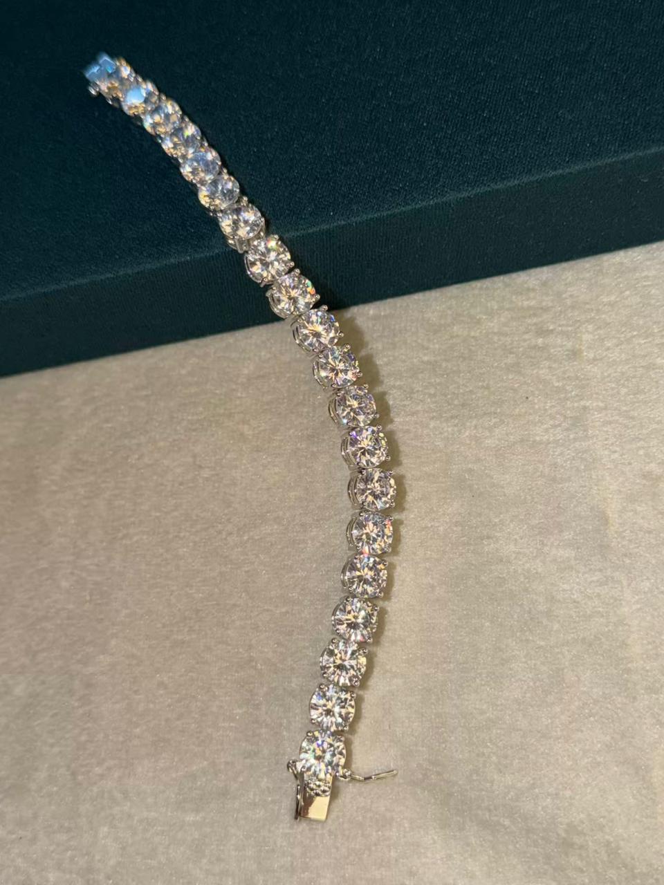 White Stone Round Shape Silver Plated Tennis Bracelet