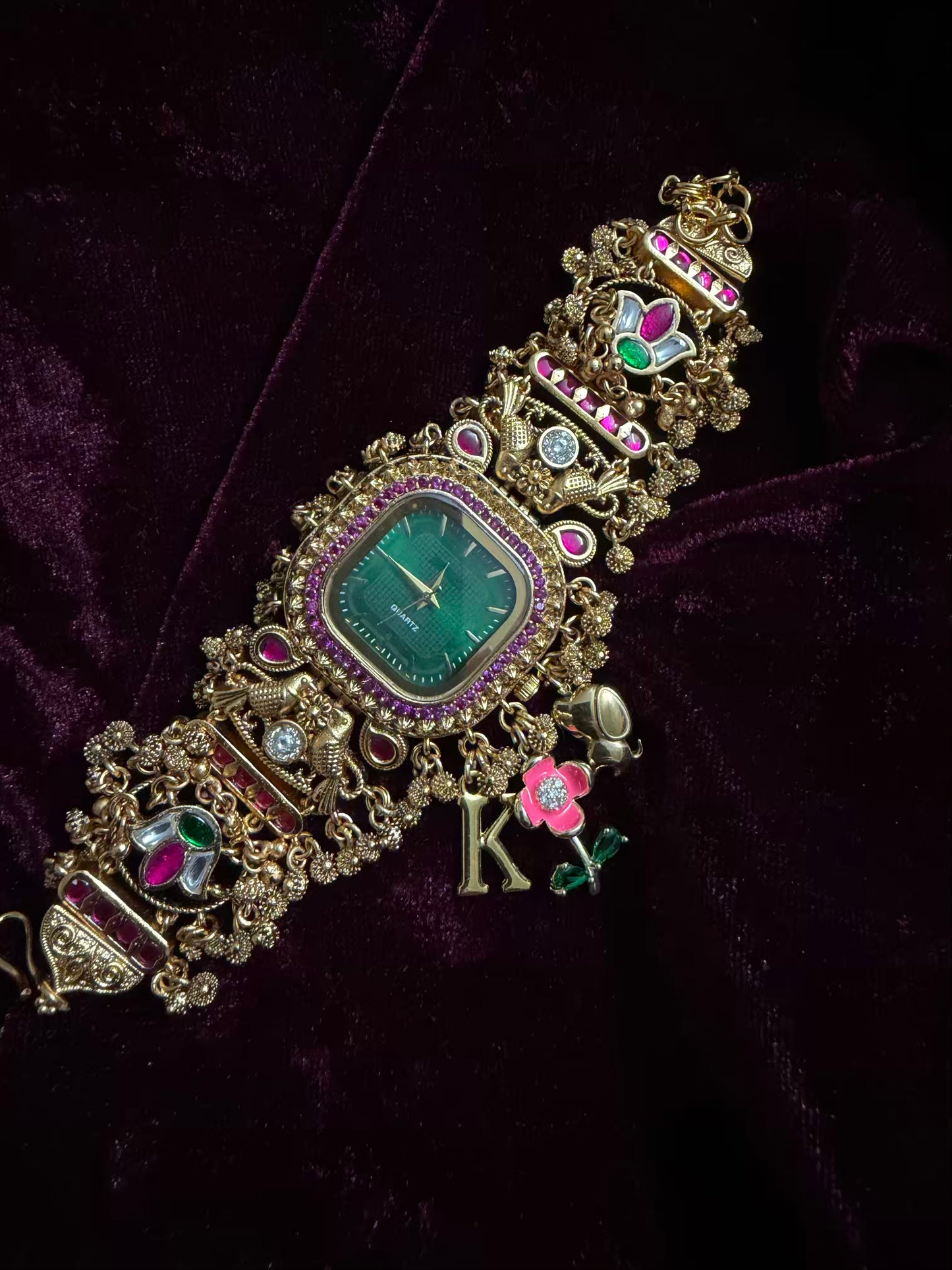 Square Dial Maharani Watch Heritage Bracelet with Charms
