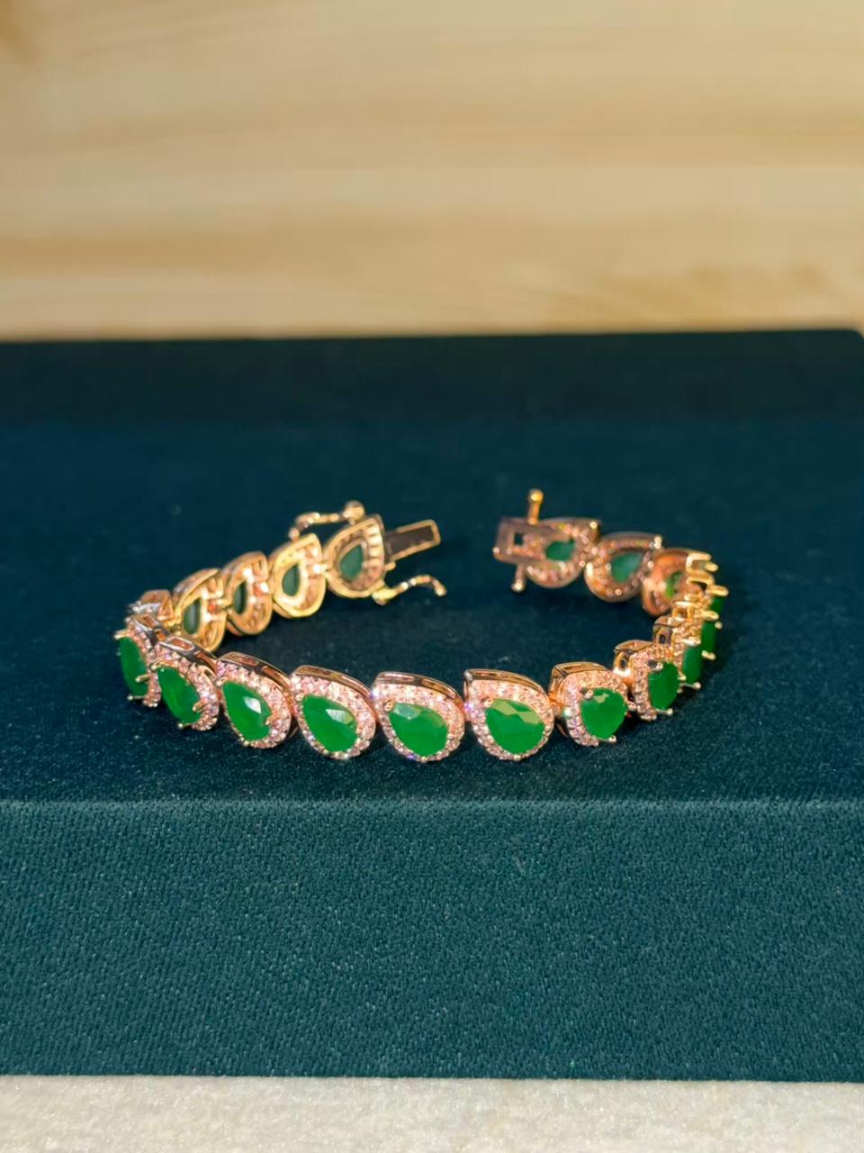 Green Drop Shape Stones Rose Gold Plated Tennis Bracelet