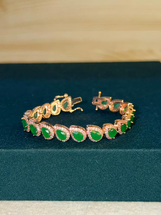 Green Drop Shape Stones Rose Gold Plated Tennis Bracelet