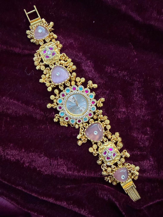 Pink Premium Gold Rajwadi Gold Plated Heritage Maharani Watch