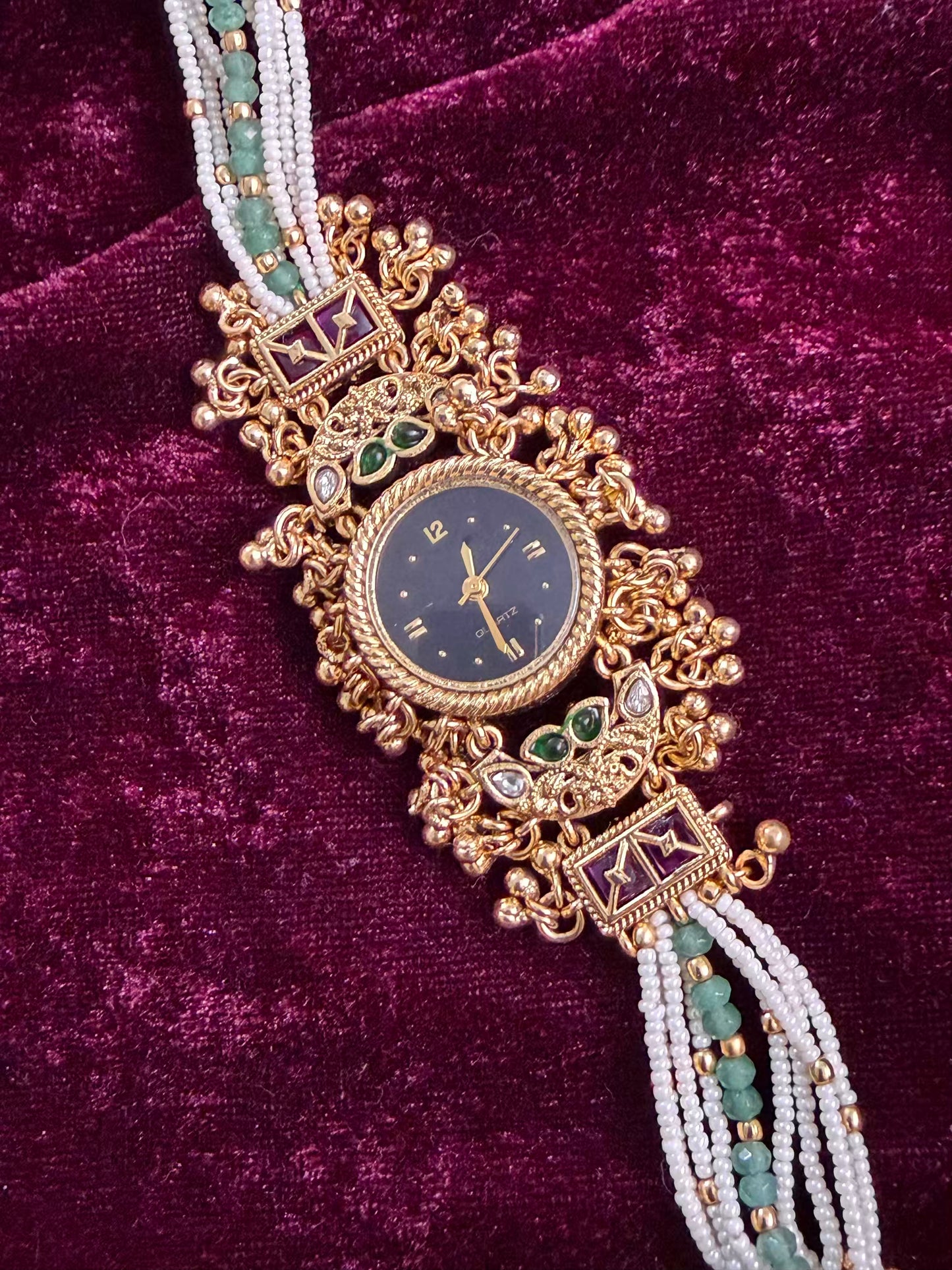 Black Round Dial Gold Maharani Watch Design Heritage Bracelet