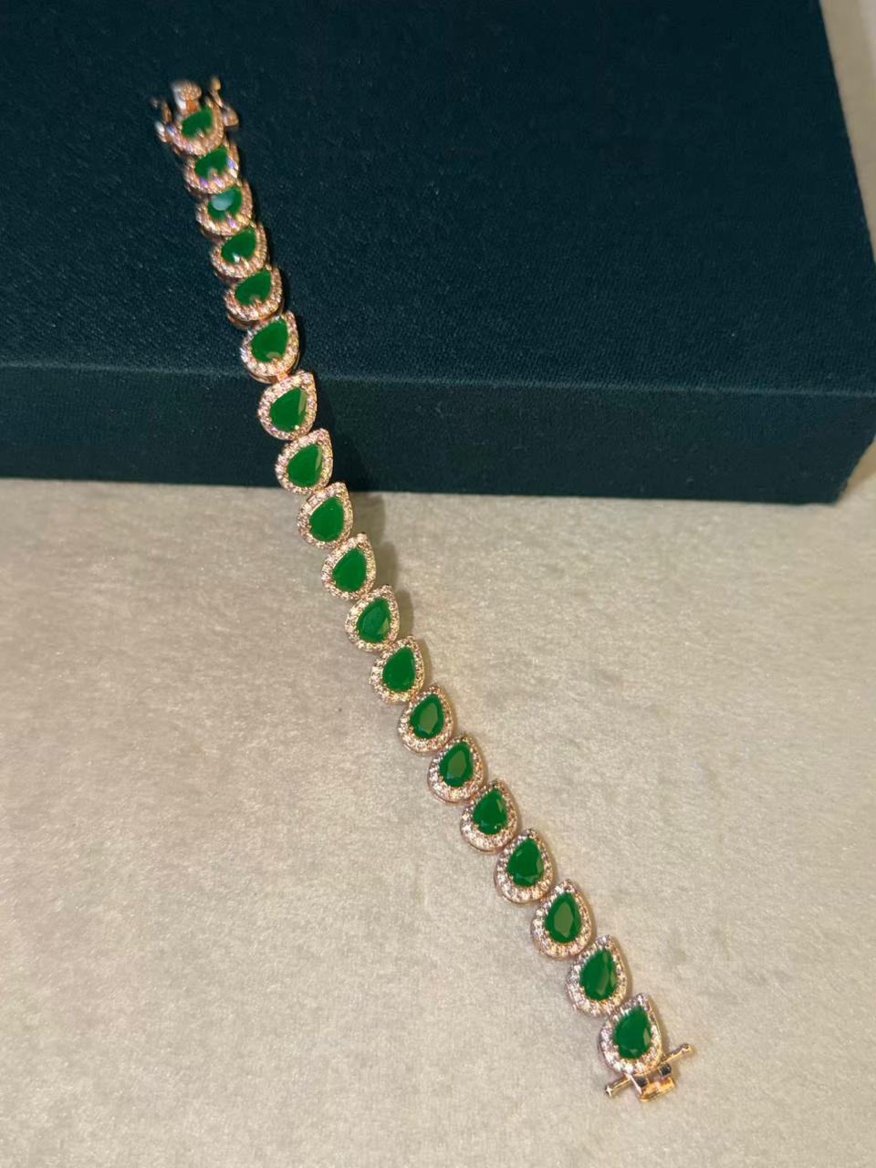 Green Drop Shape Stones Rose Gold Plated Tennis Bracelet
