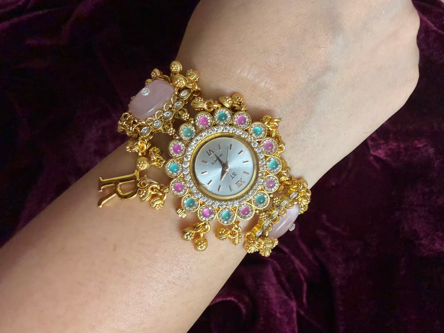 Pink Dial Luxury Watch Rakhi in Premium Swarovski