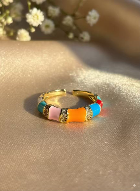 Rainbow Multi Diamonds Gold Plated Premium Ring (Adjustable)