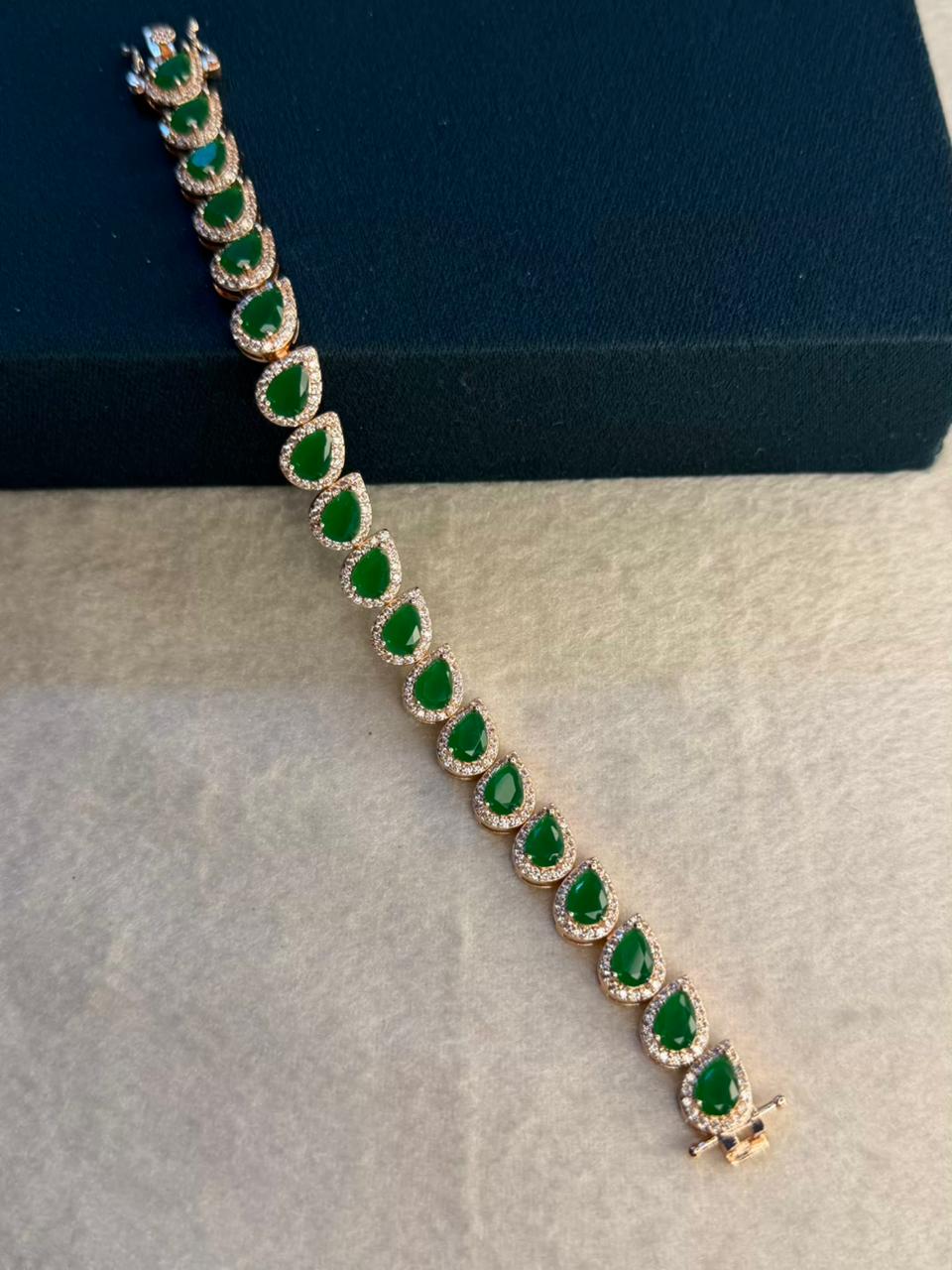 Green Drop Shape Stones Rose Gold Plated Tennis Bracelet
